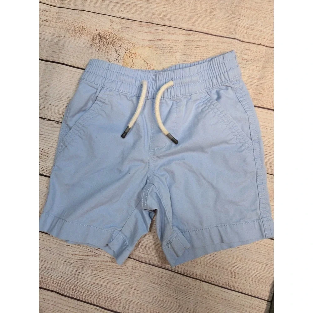 2 Pairs Members Mark Boys Woven Tie Shorts Olive and Blue Size 4/5 pull on